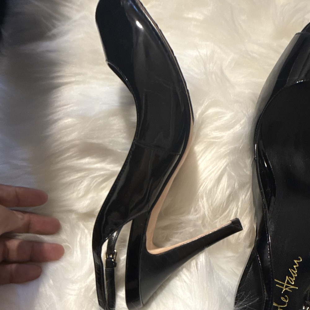 Cole Haan Black Patent Leather Slingback Open Toe Nike Air Stiletto Heels 10B - Picture 4 of 12